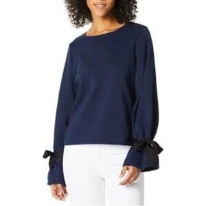 J. Crew Women's Navy and Black Sweatshirt with Tie Bell Sleeves, S